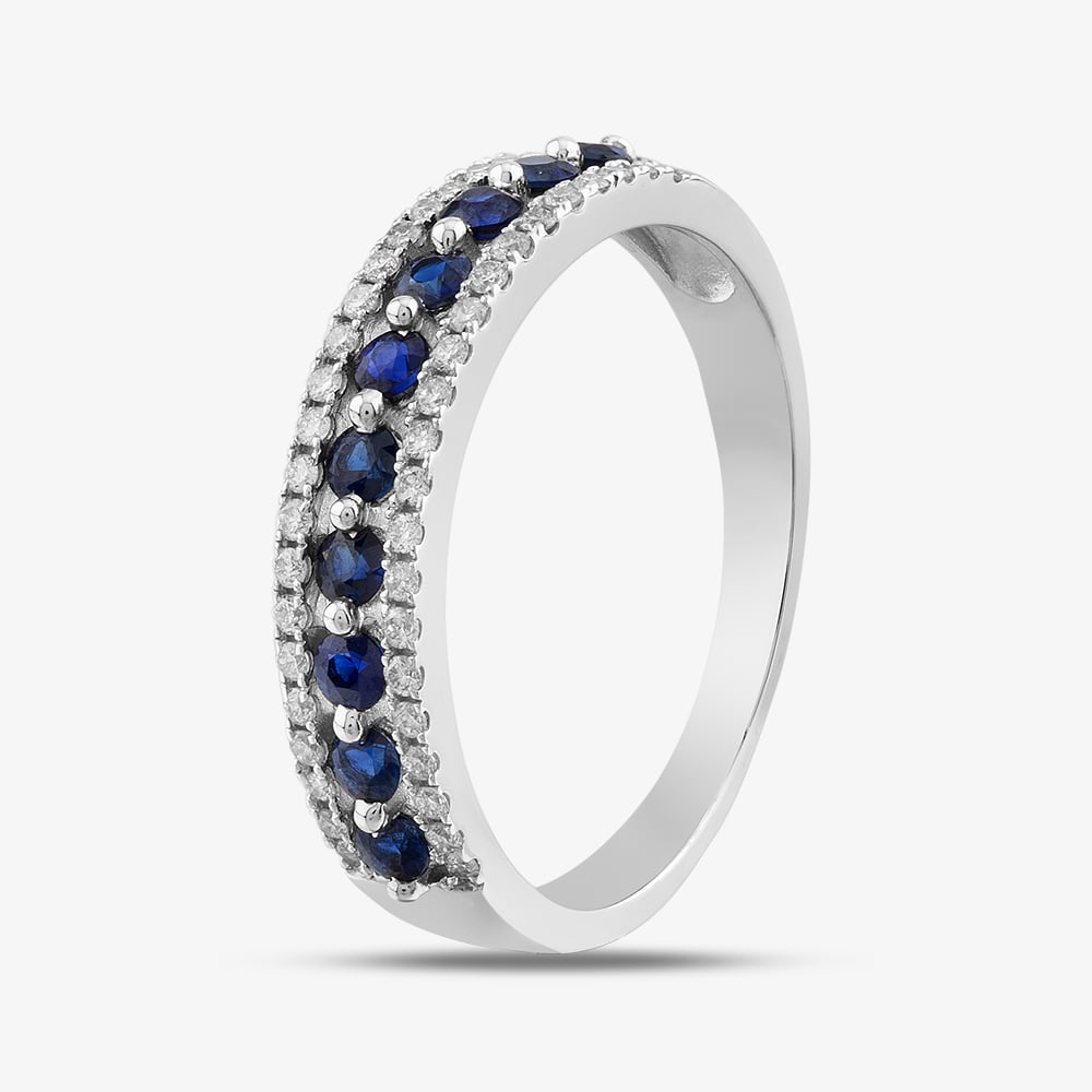9ct White Gold Sapphire & Diamond Three Row Half Eternity Ring PR10669 SA P
