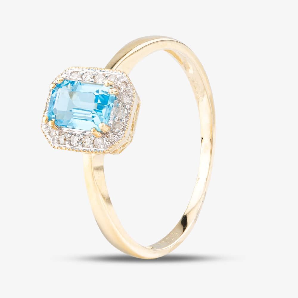 9Ct Yellow Gold Topaz 0.08Ct Diamond Cluster Ring DR1619YBT M