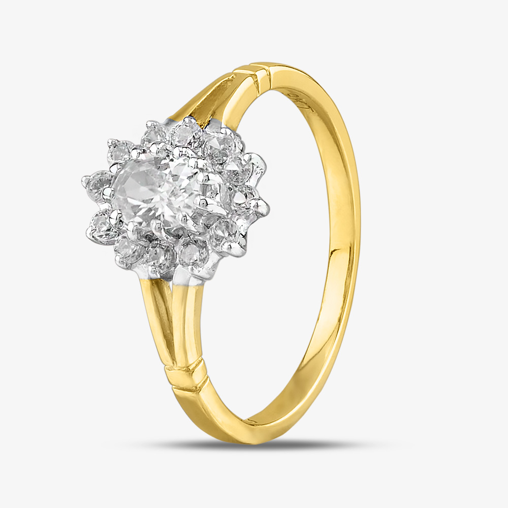 9ct Yellow Gold Clear Crystal Cluster Ring DIV006C-O