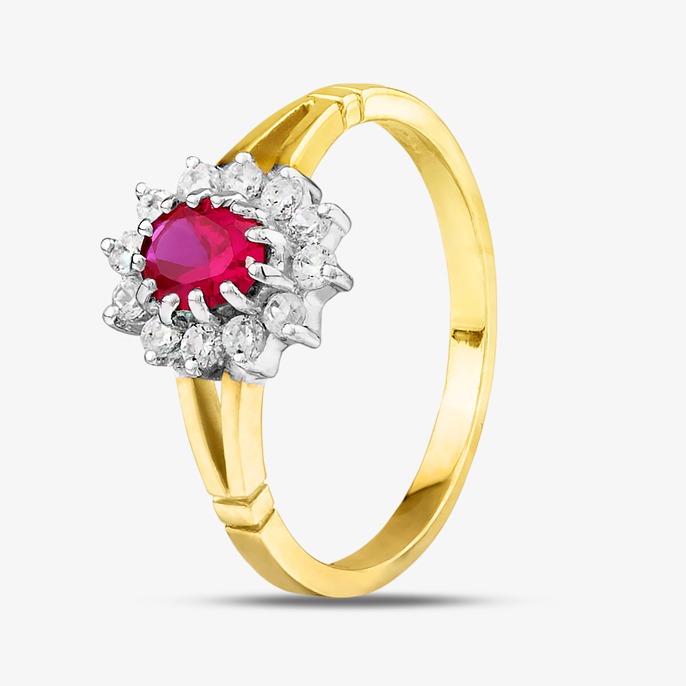 9ct Yellow Gold Red & Clear Crystal Cluster Ring DIV006R-N