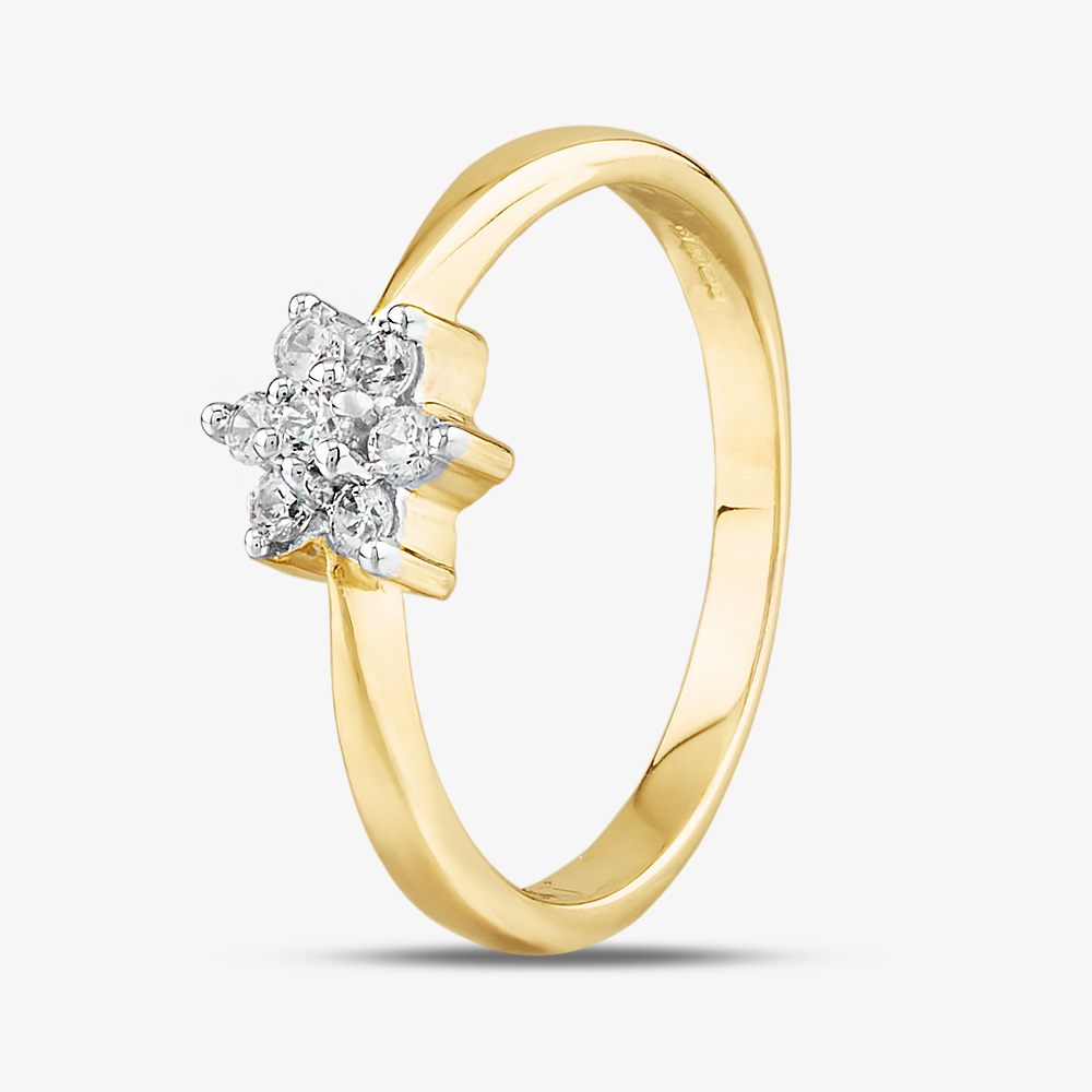 9ct Yellow Gold Clear Crystal Flower Cluster Ring DIV057-O