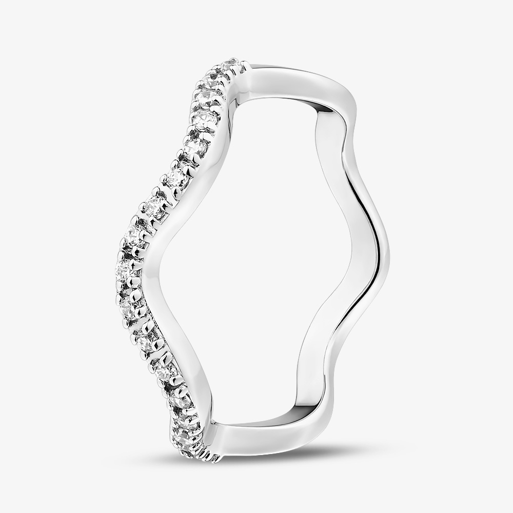 Sterling Silver Cubic Zirconia Half Eternity Wave Ring MR-1091-56