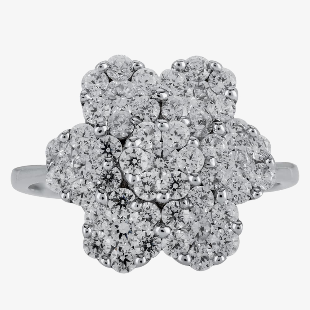 Silver Clear Flower Cubic Zirconia Cluster PJR0218-CZ-L