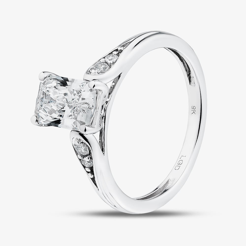 9ct White Gold 1.10ct Certificated Radiant Cut Lab Grown Diamond Shoulder Set Solitaire Ring LGR48856-110RN L (WG)(CERT)