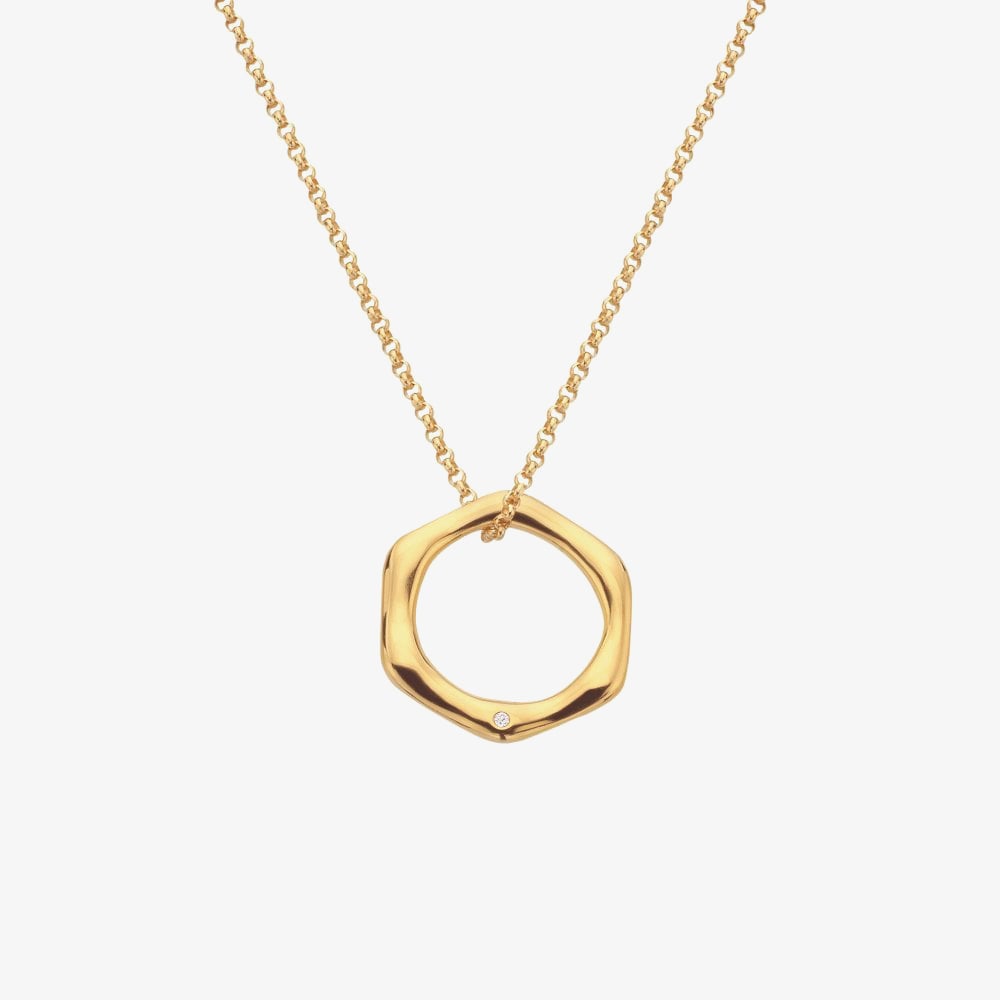 Hot Diamonds Fluid 18ct Gold Plated Diamond Hexagon Pendant Necklace DP904
