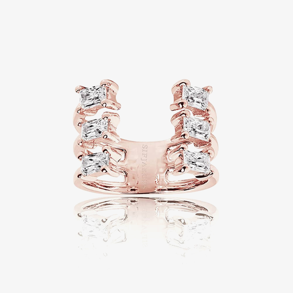 Sif Jakobs Rose Gold Plated Antella Baguette Grande Ring SJ-R014-CZ(RG)/56