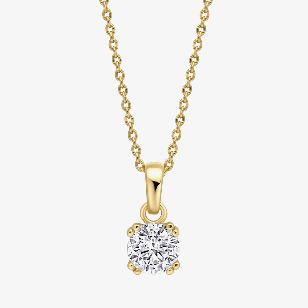 Diamonfire Gold Plated Double Claw Cubic Zirconia Solitaire Pendant Necklace P5585