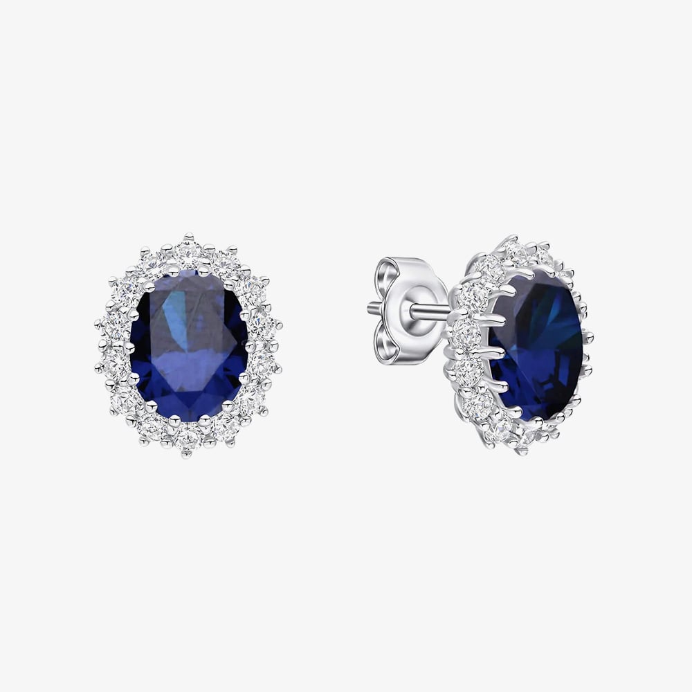 Diamonfire Sterling Silver Blue Cubic Zirconia Oval Stud Earrings E5586