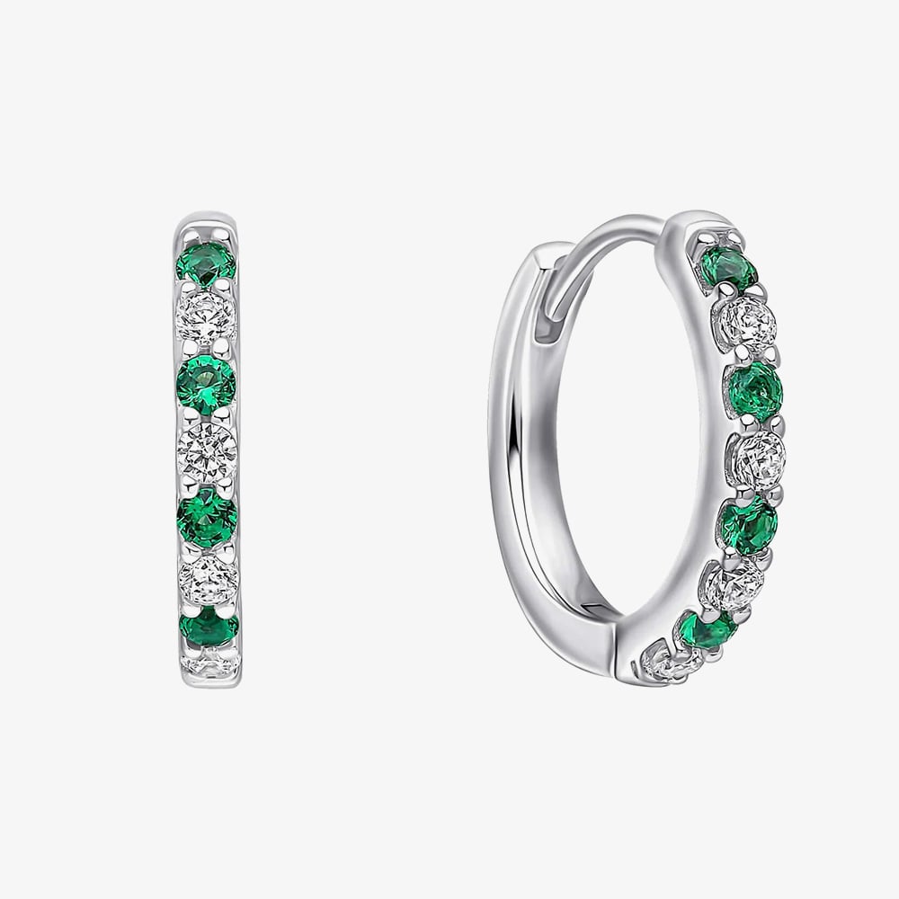 Diamonfire Sterling Silver Green & White Cubic Zirconia Hoop Earrings E6700