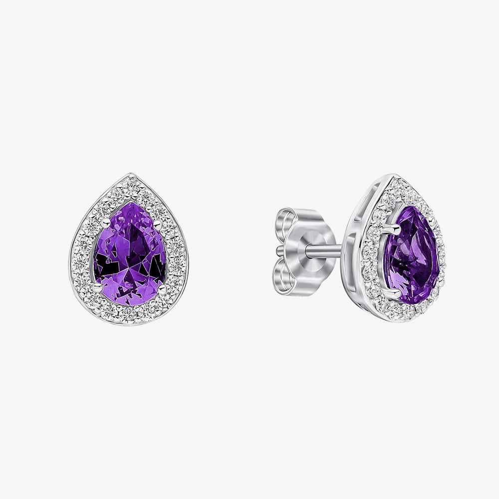 Diamonfire Sterling Silver Purple Cubic Zirconia Teardrop Halo Earrings E6719