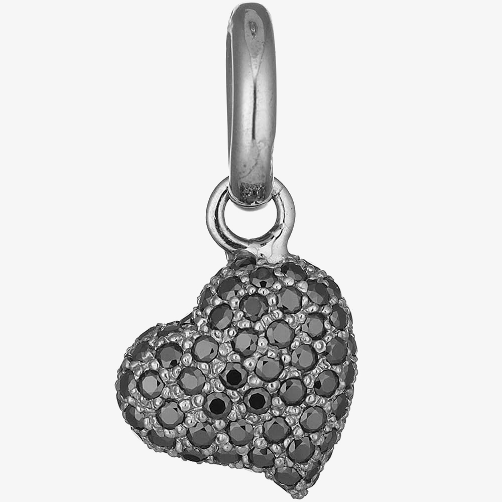 Story Black Rhodium Silver Round Cubic Zirconia Pavé Heart 6208853