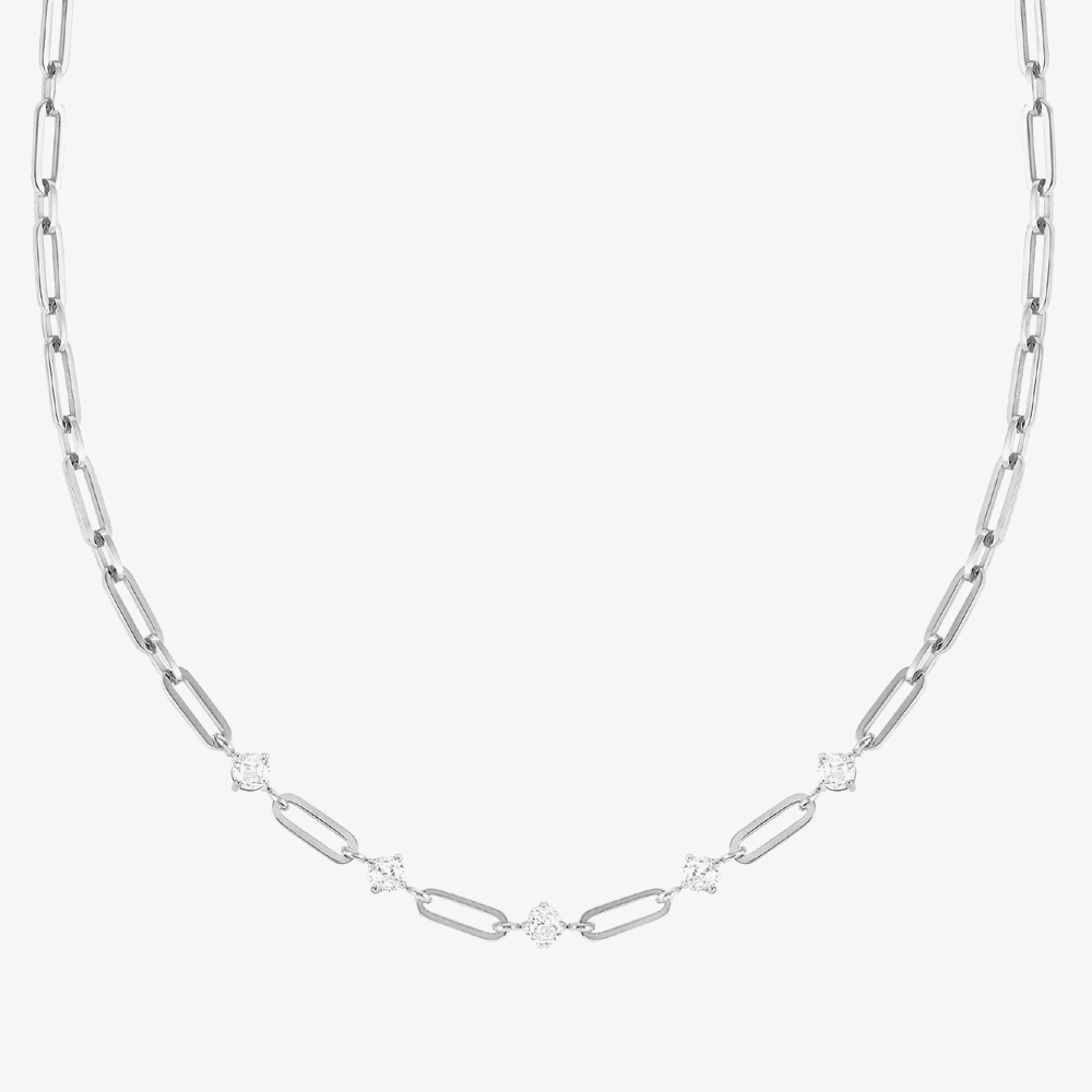 Nomination Style Stainless Steel Open Link 5 Stone Chain Necklace 029401/001