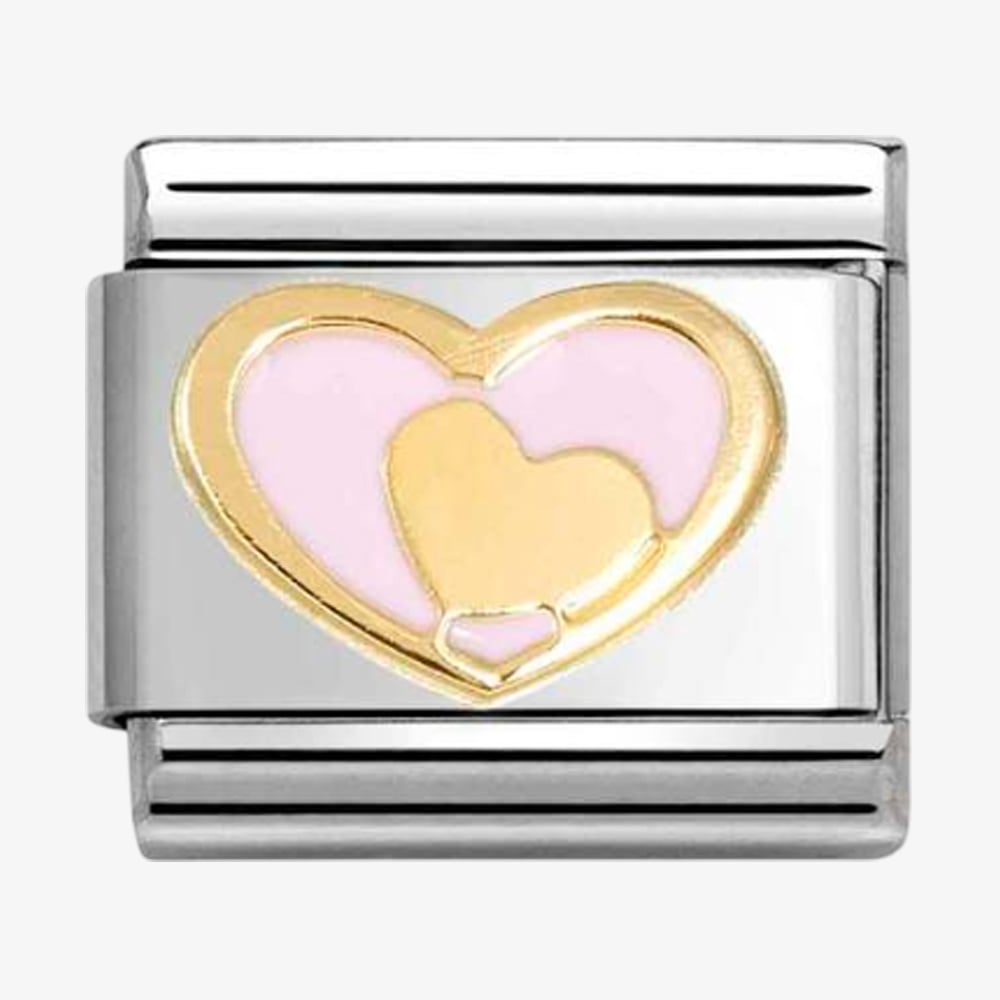Photos - Other Jewellery Nomination CLASSIC Stainless Steel 18ct Yellow Gold Pink Double Heart Charm 030283/30