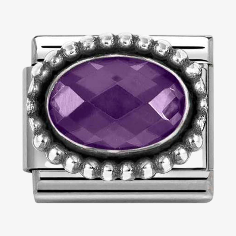 Nomination Stainless Steel & Silver Purple Cubic Zirconia Oval Beaded Charm 330607/001