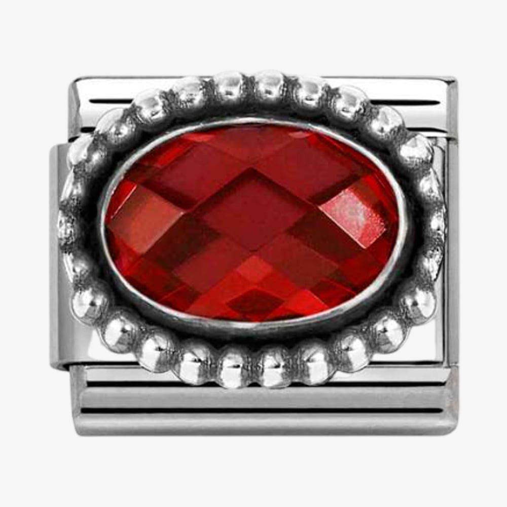 Nomination Stainless Steel & Silver Red Cubic Zirconia Oval Beaded Charm 330607/005