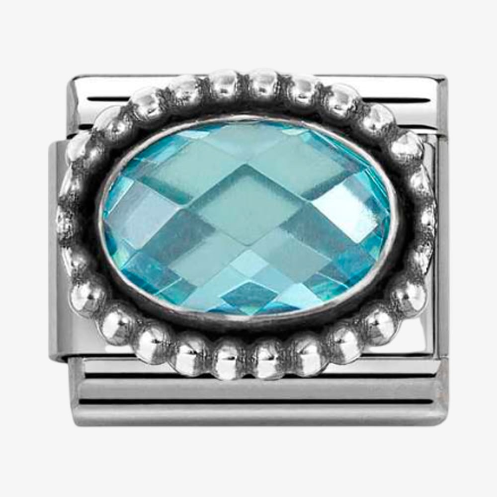 Nomination Stainless Steel & Silver Light Blue Cubic Zirconia Oval Beaded Charm 330607/006