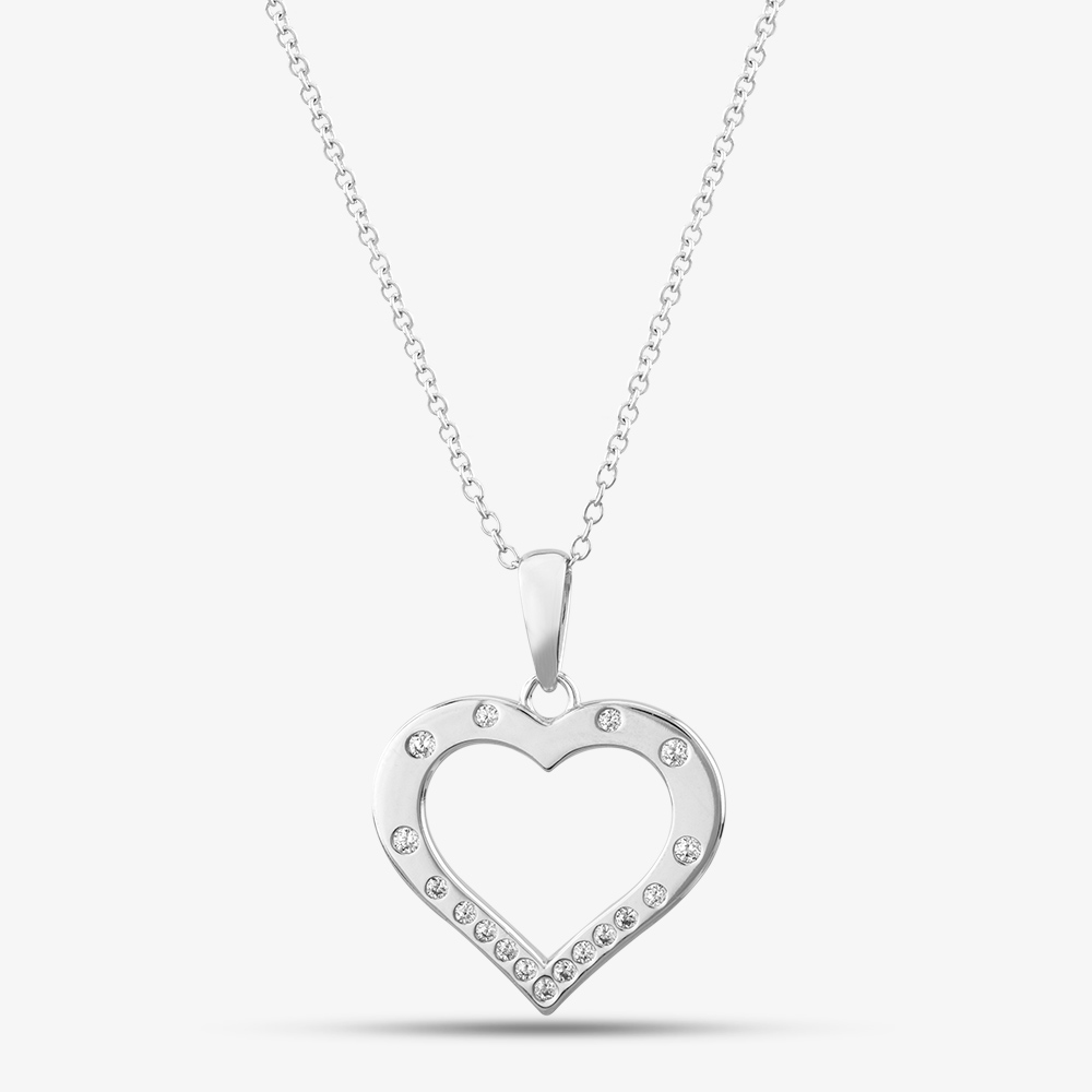 Silver Cubic Zirconia Open Heart Pendant Necklace SP06405A