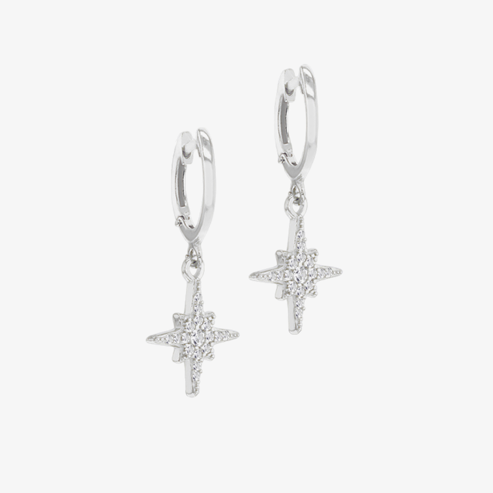 Silver Cubic Zirconia Star Dropper Hoop Earrings 8.52.0019