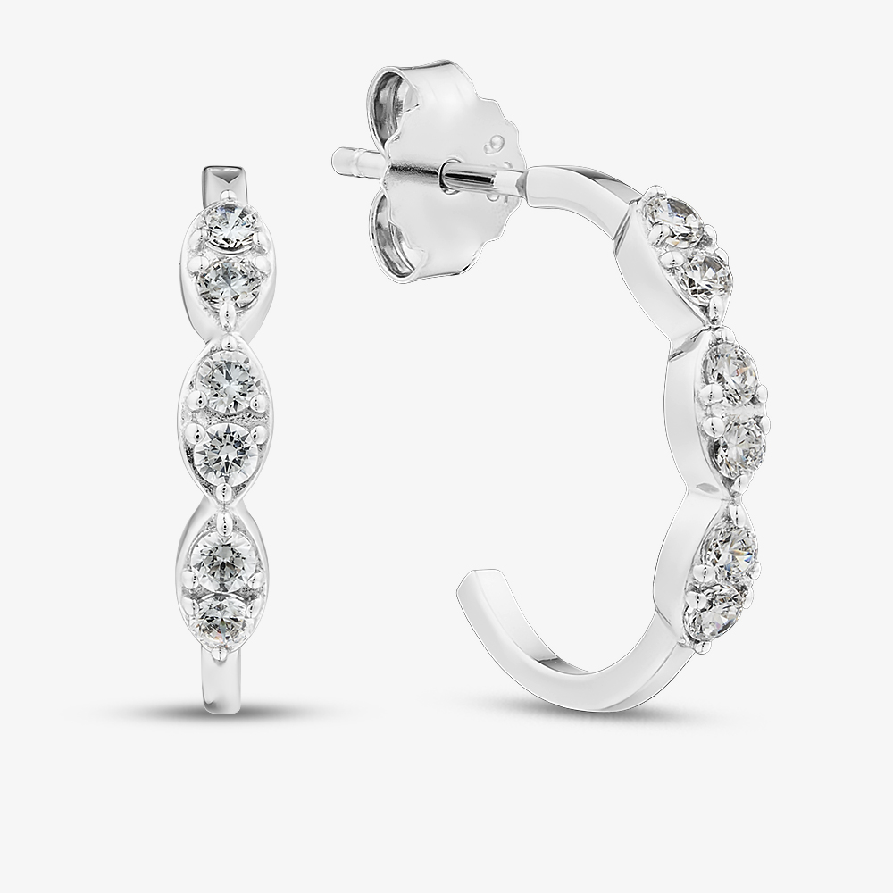 Sterling Silver Cubic Zirconia Triple Cluster Hoop Earrings ME-1081