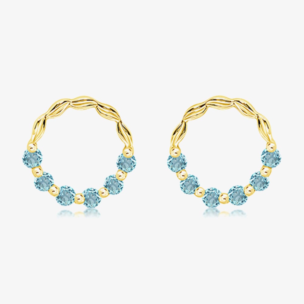 Gold Plated Blue Topaz Open Circle Stud Earrings ME-1056BT