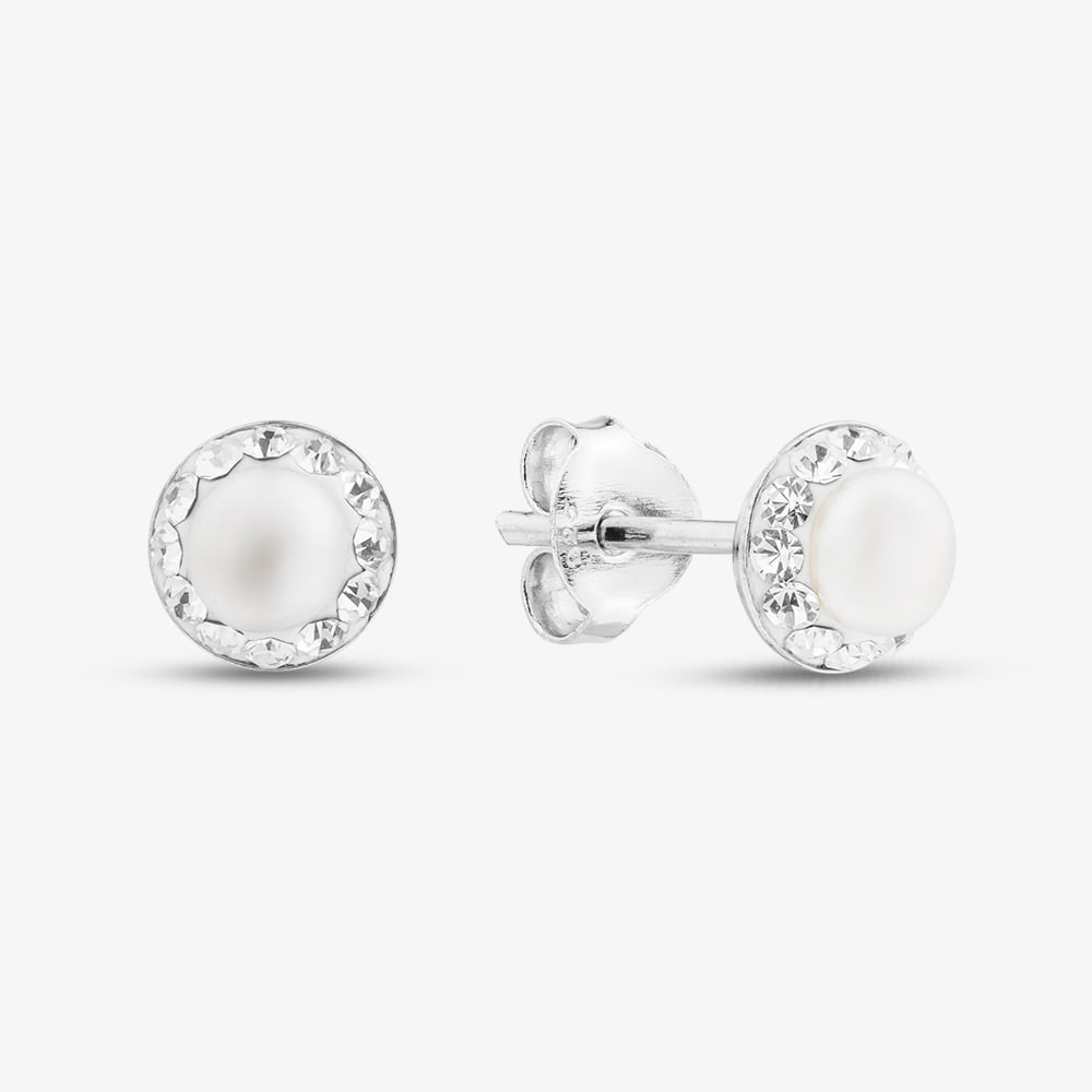 Silver Pearl & Cubic Zirconia Stud Earrings SWE6/P (BK)