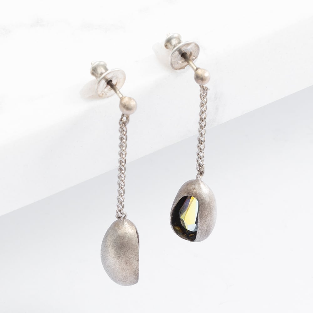 Oxidised Sterling Silver Cubic Zirconia Dropper Earrings E23