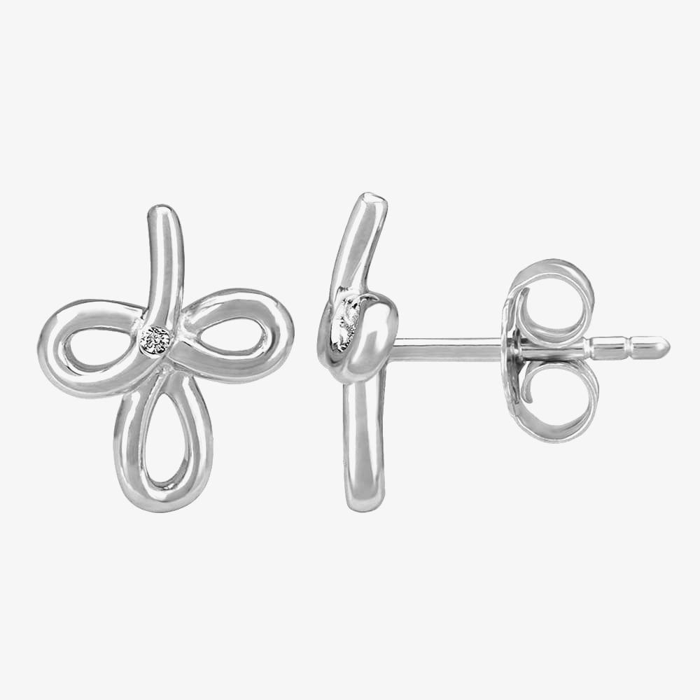 Petite Diamonds Silver Flower Petals Stud Earrings DE342C(T)