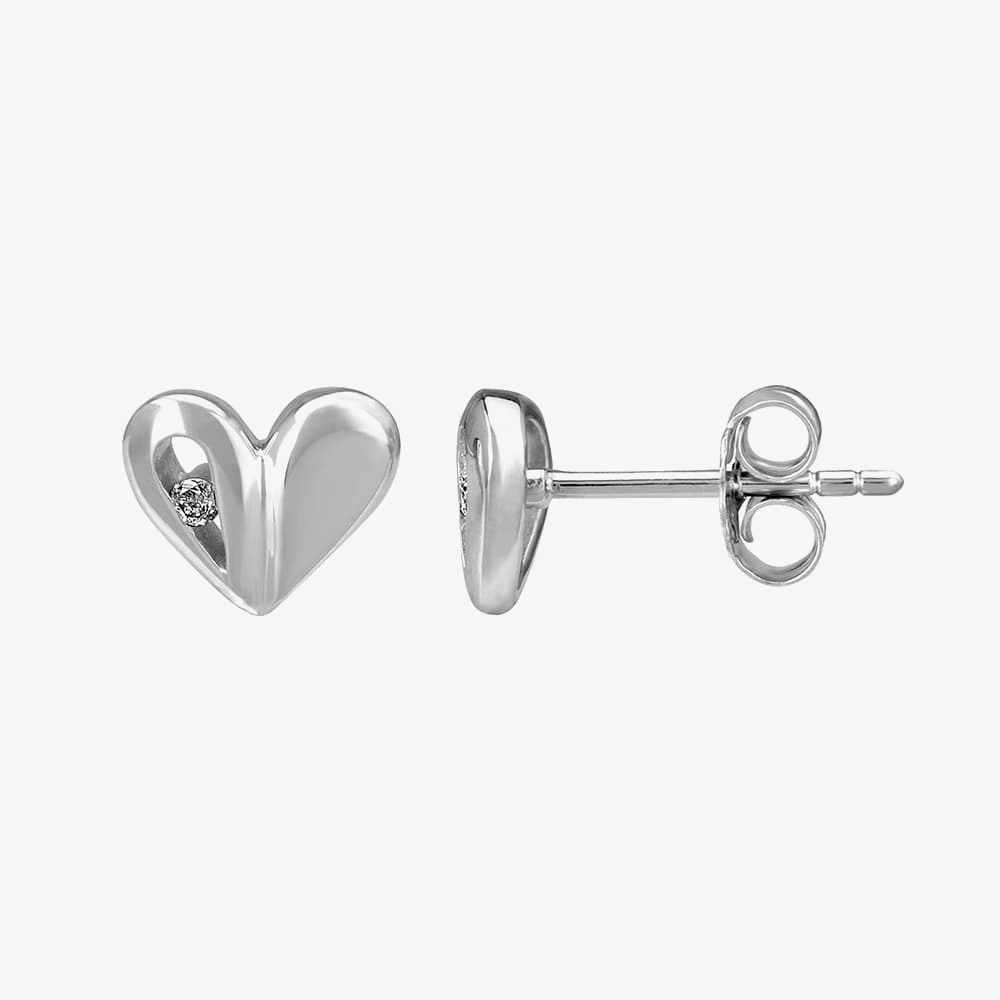 Petite Diamonds Silver Folded Heart Stud Earrings E3246C(T)