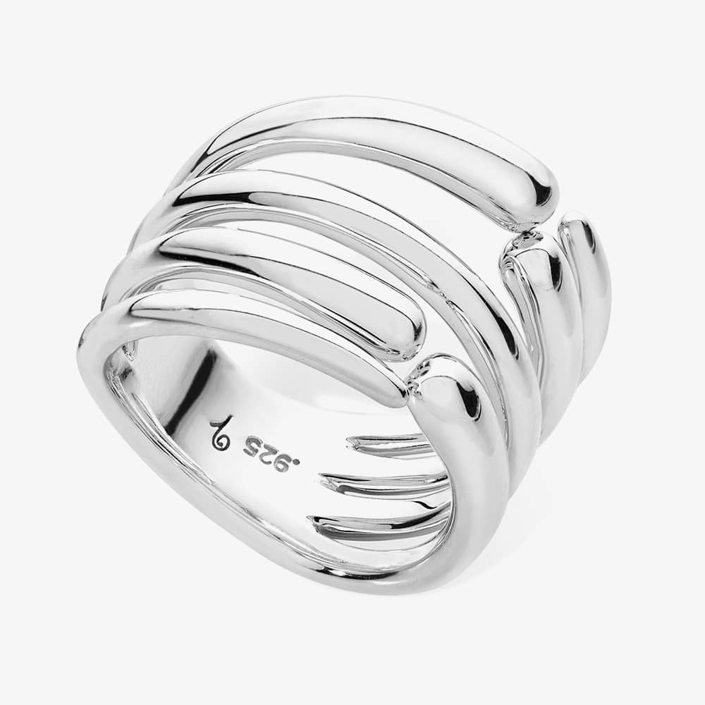 Lucy Quartermaine Silver Multi Drop Four Row Open Ring DR16N