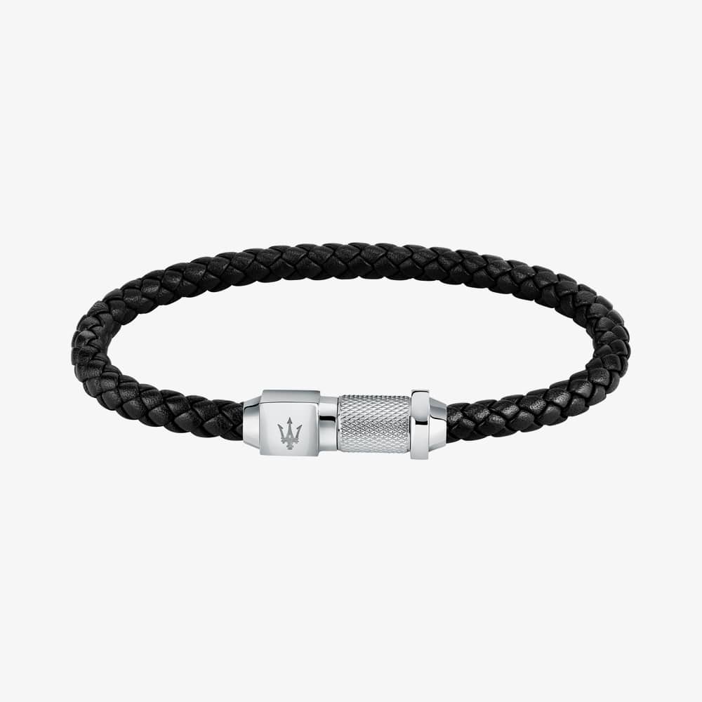 Maserati JM223AVE17 Black Braided Leather Rope Bracelet - thbaker