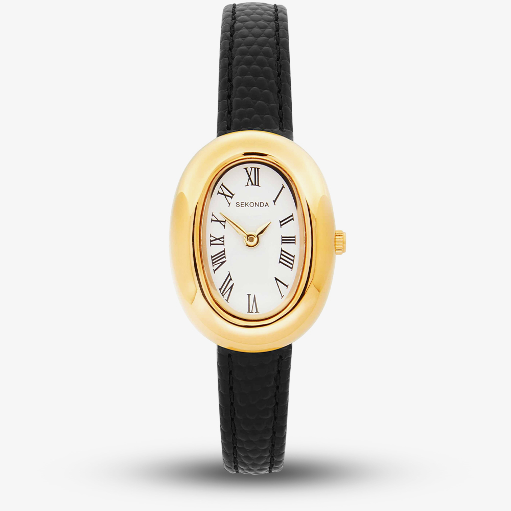 Sekonda Ladies Classic Bellamy Oval Dial Black Leather Strap Watch 40743