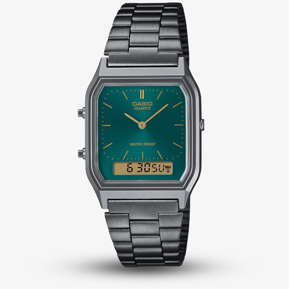 Casio Unisex Vintage Green Dial Dual Display Watch Aq-230EGG-3AEF