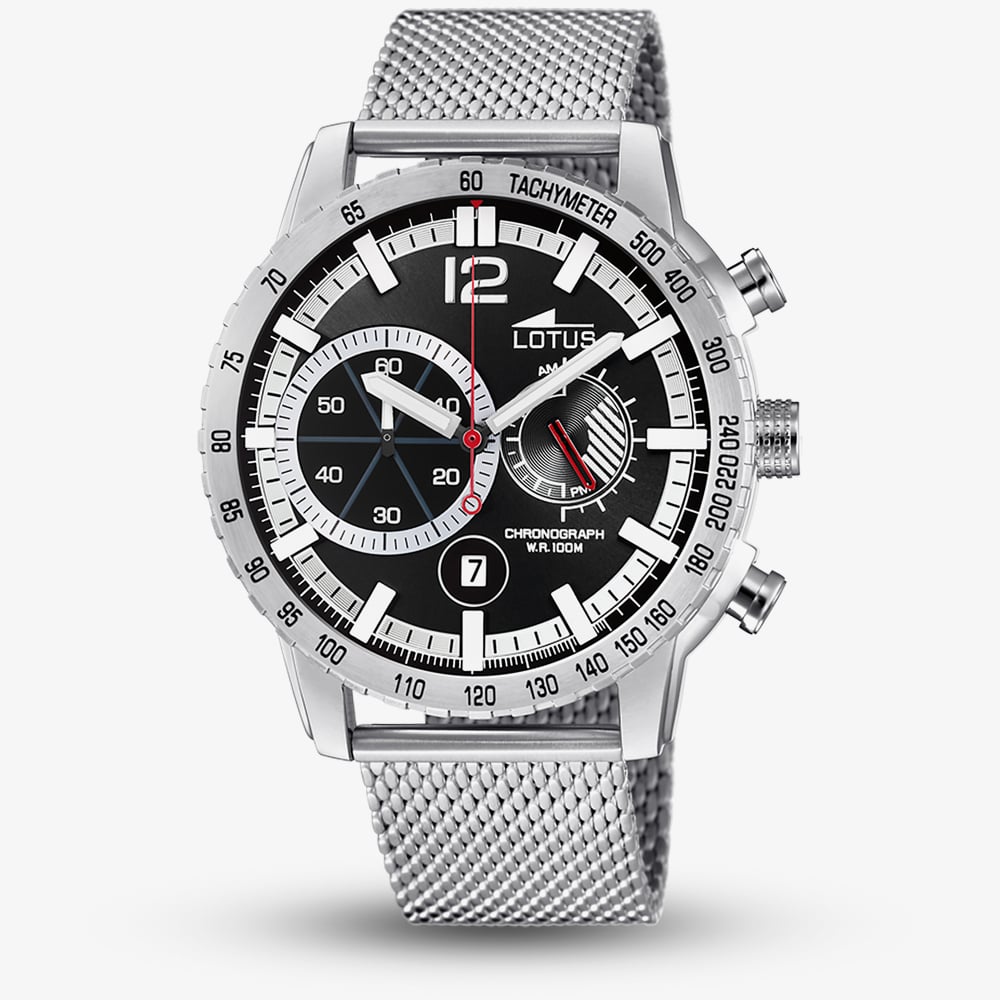Lotus Mens Stainless Steel Mesh Chronograph Black Dial Watch L10137/3