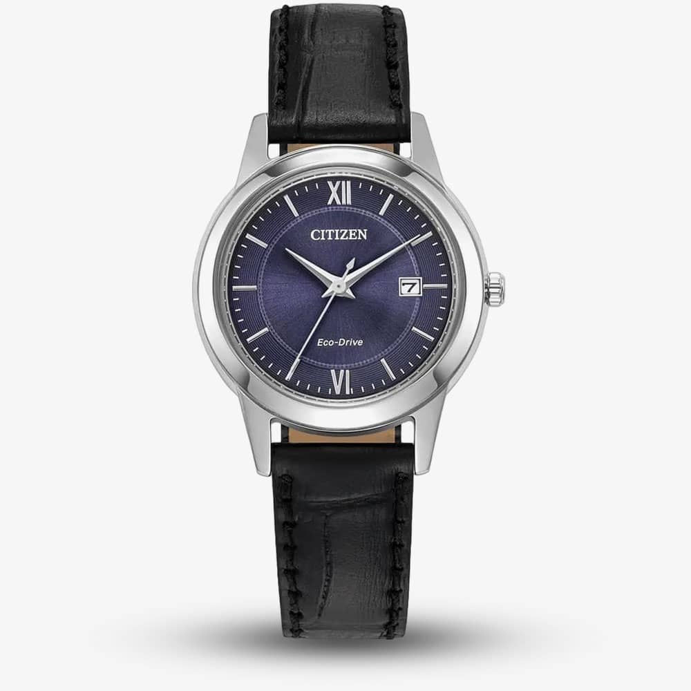 Citizen FE1087-01L Women's Eco-Drive Blue Dial Black Leather Watch-image