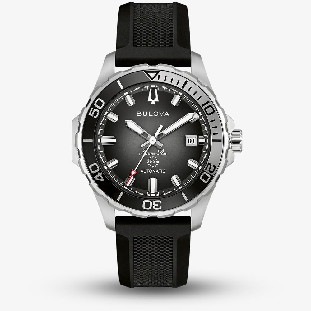 Bulova Mens Marine Star Black Rubber Strap Watch 98B465