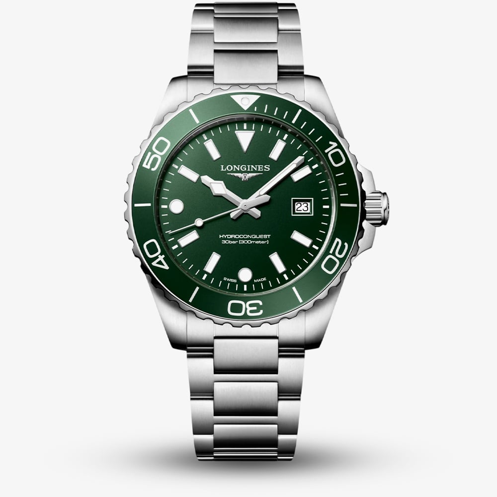 Longines Mens HydroConquest Green Dial Bracelet Watch L3.769.4.06.6