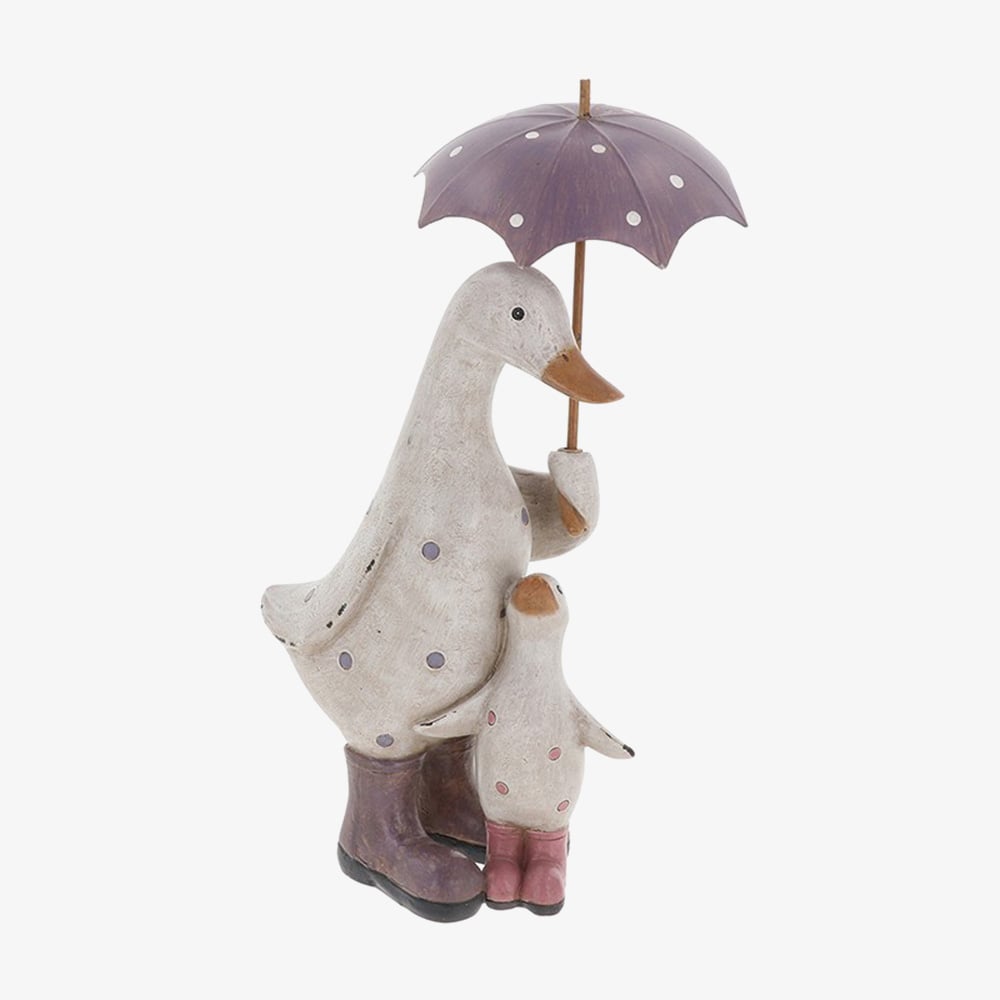 Polka Dot Brolly Duck Mum And Baby Lilac Figurine 290531