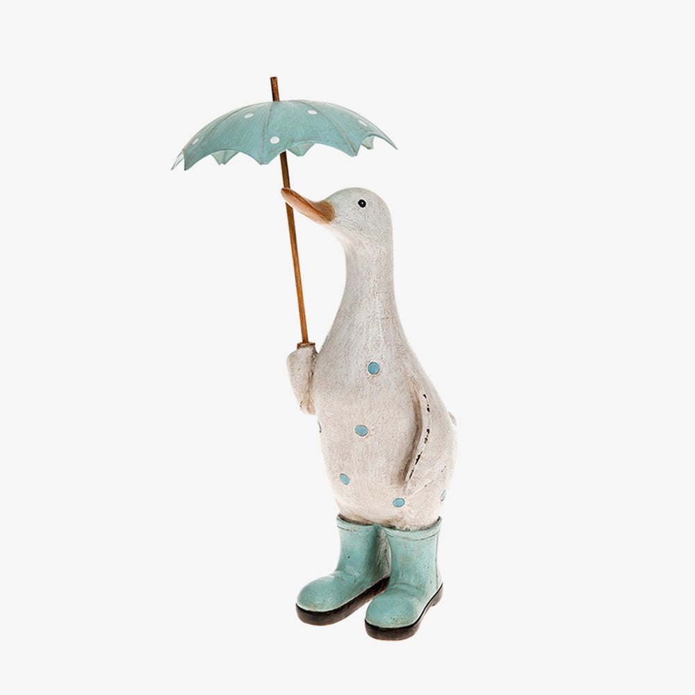 Polka Dot Umbrella Duck Aqua Figurine 290526