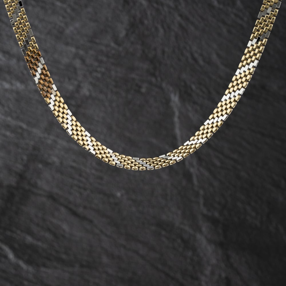Second Hand 9ct Two Colour Gold Brick Link 16 Inch Fancy Necklace 41041797