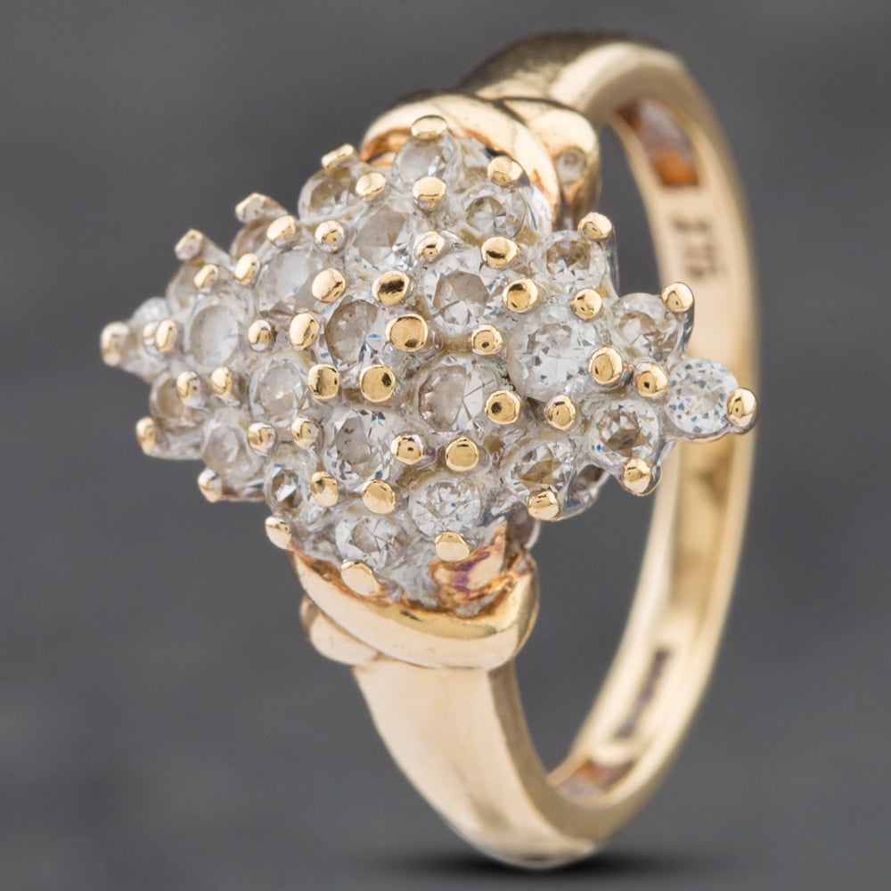 Second Hand 9ct Yellow Gold Cubic Zirconia Marquise Shape Cluster Ring 41102412