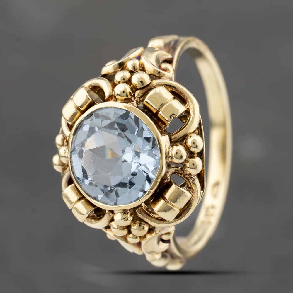 Second Hand 14ct Yellow Gold Synthetic Blue Spinel Ornate Dress Ring 41103054