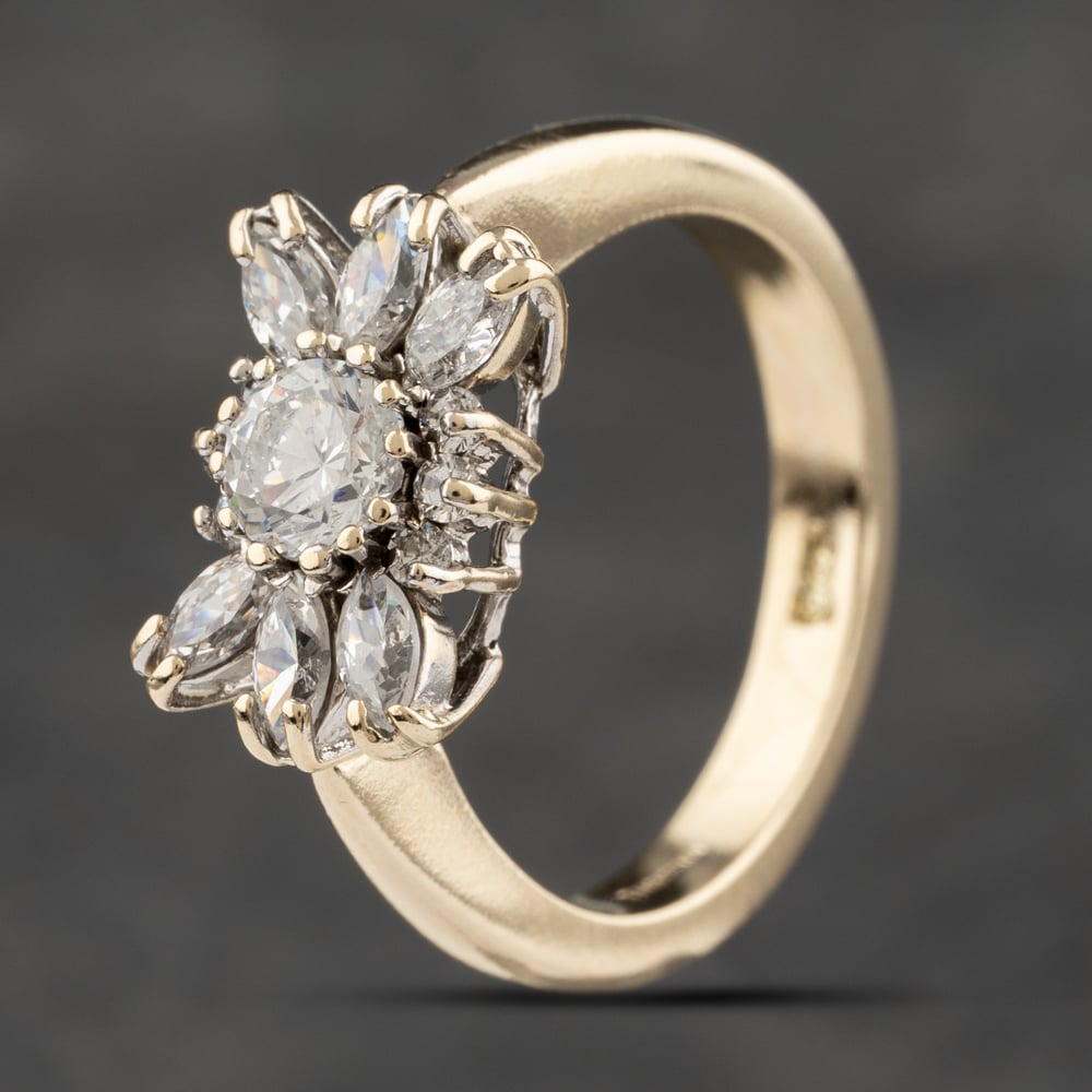 Second Hand 9ct Yellow Gold Cubic Zirconia Spray Cluster Ring 41103064