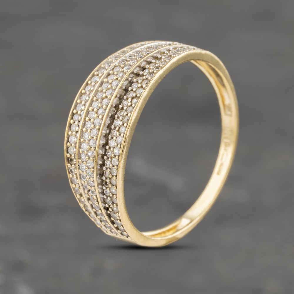 Second Hand 9ct Yellow Gold Cubic Zirconia Triple Row Dress Ring 41103080