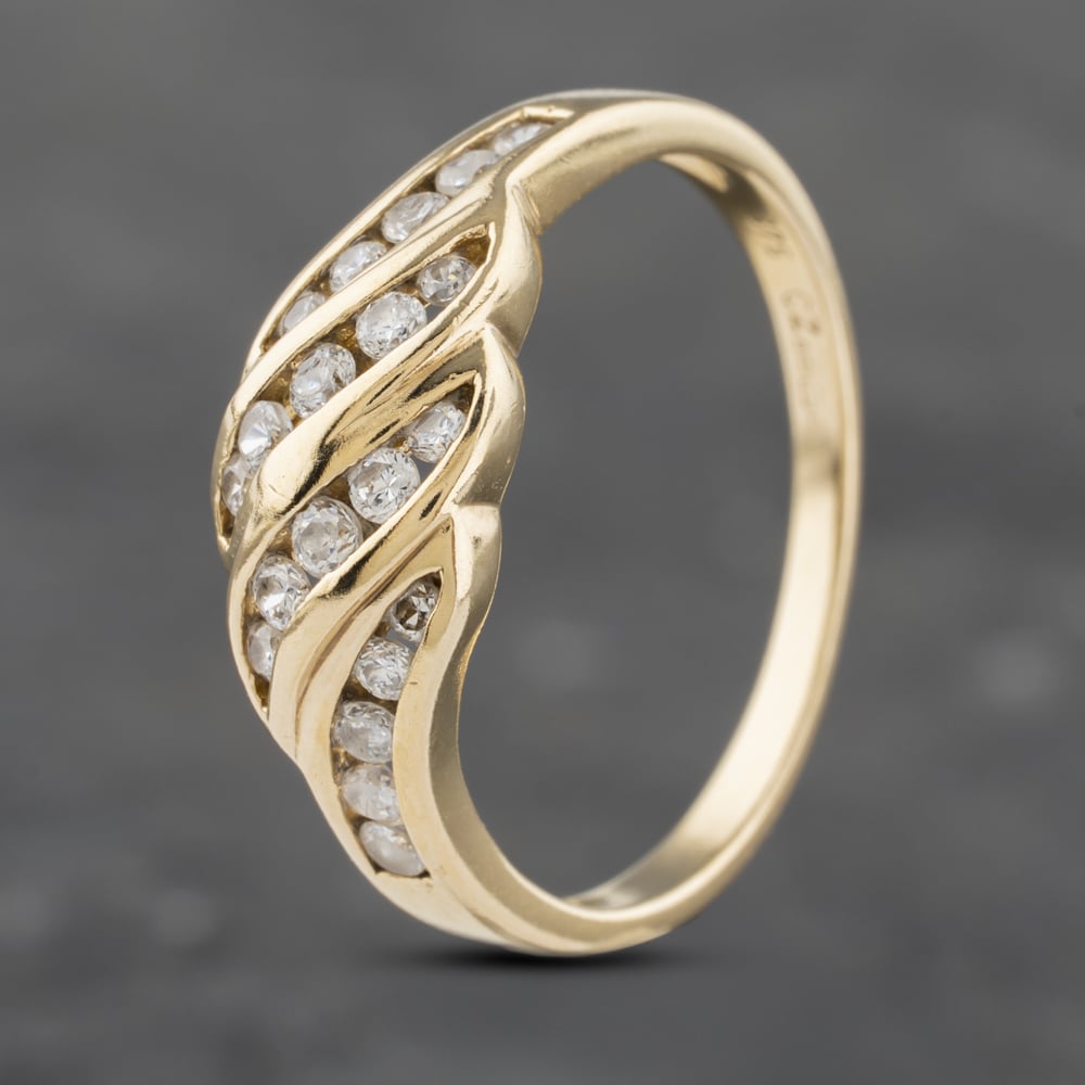 Second Hand 9ct Yellow Gold Cubic Zirconia Channel Set Four Row Ring 41103153