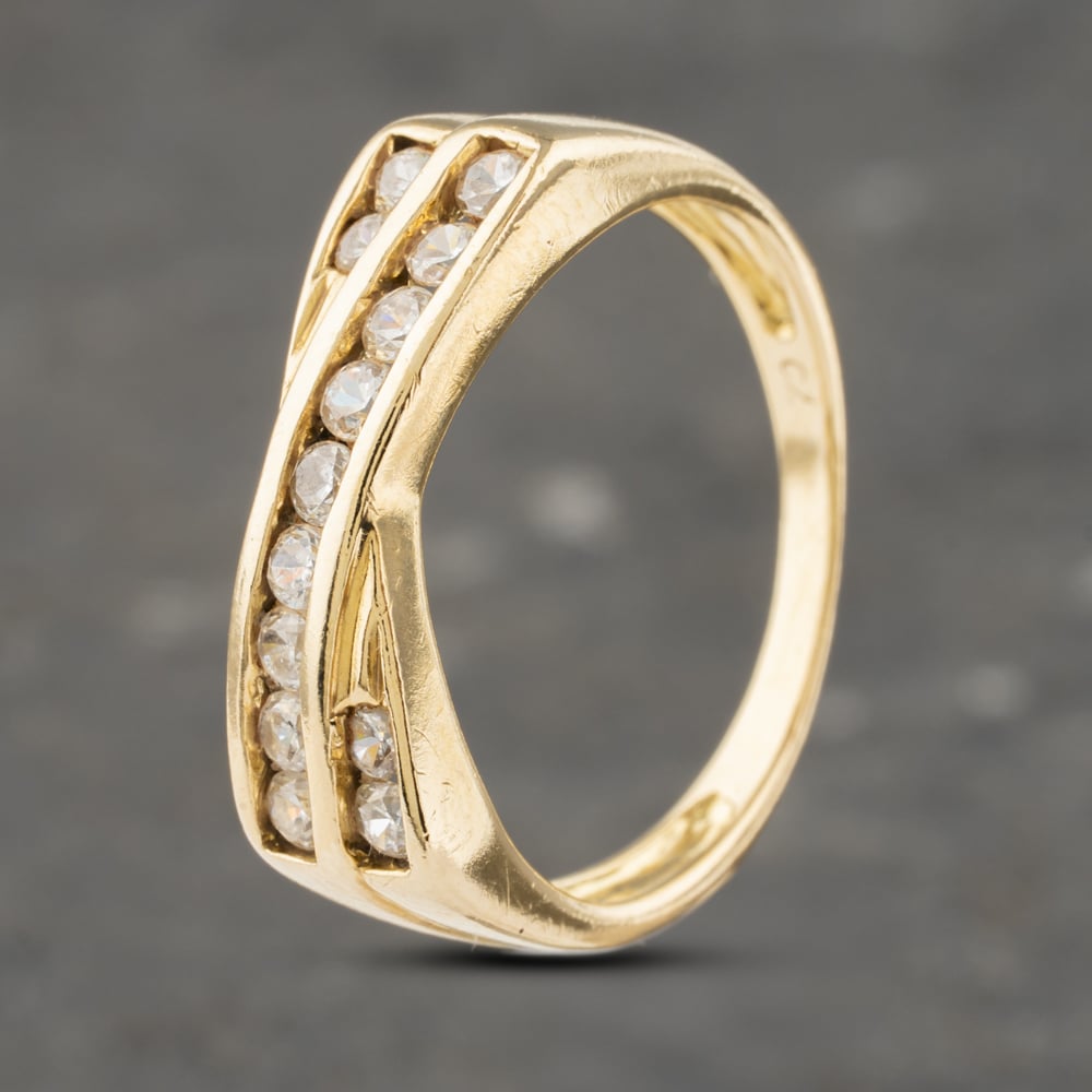 Second Hand 9ct Yellow Gold Cubic Zirconia Double Crossover Ring 41103207