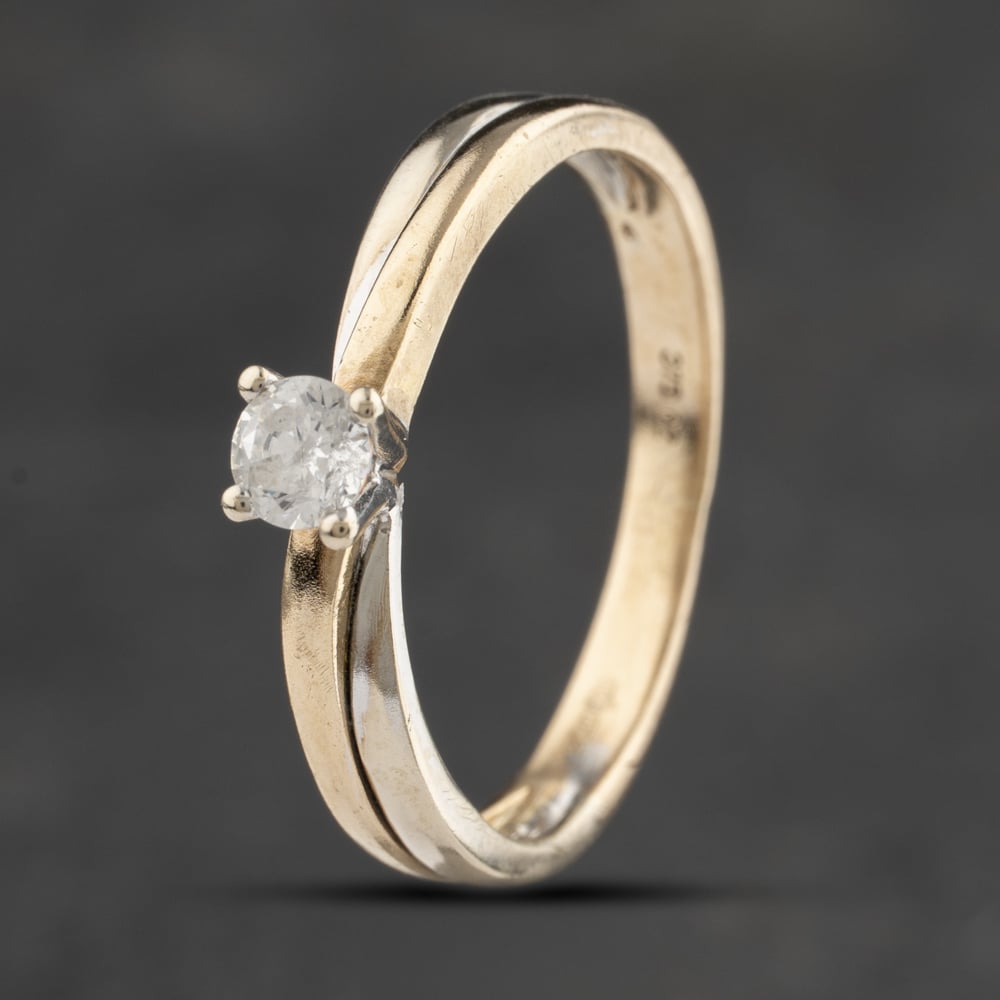 Second Hand 9ct Two Colour Gold Cubic Zirconia Crossover Solitaire Ring 41103379