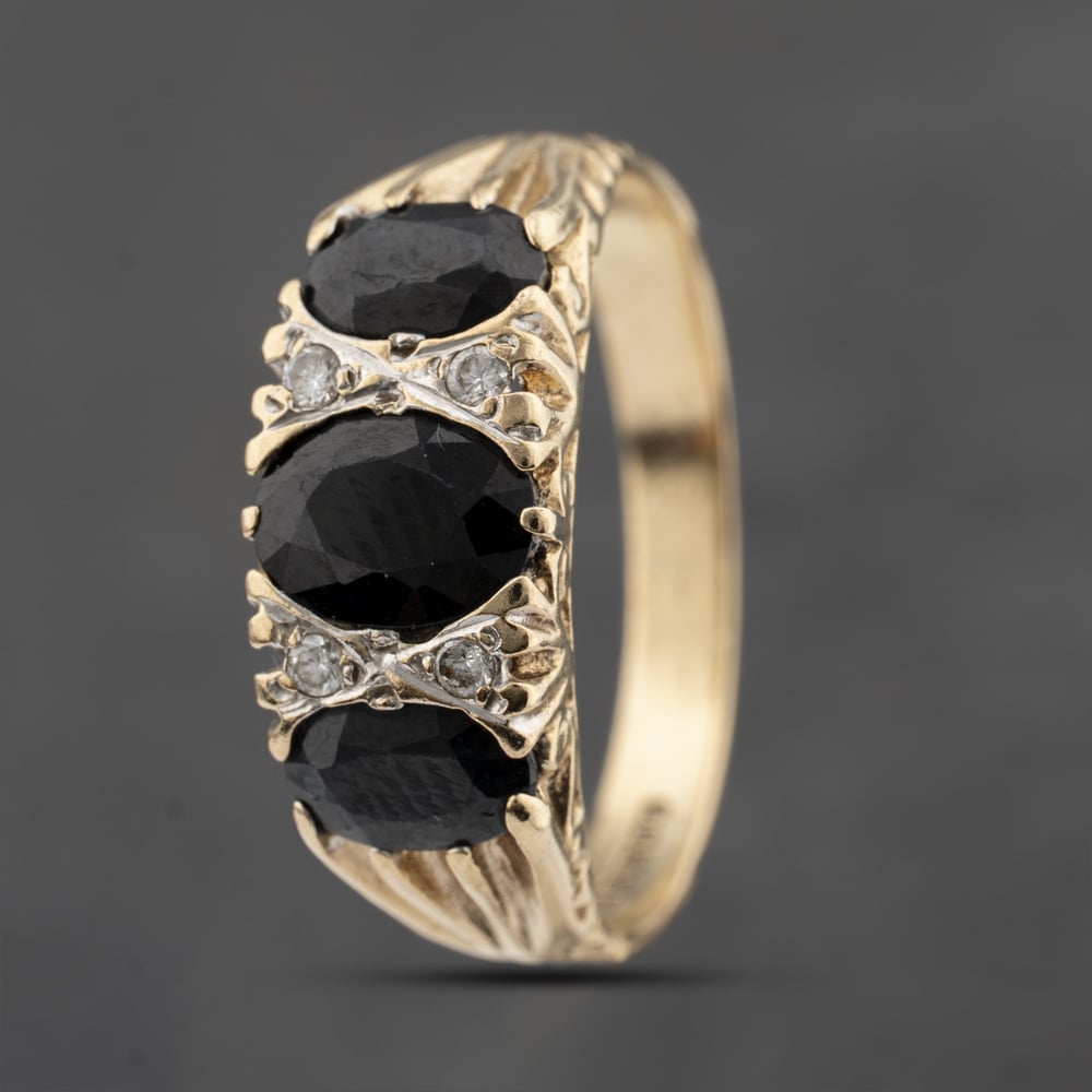 Second Hand 9ct Yellow Gold Sapphire & Cubic Zirconia Seven Stone Ring 41103494