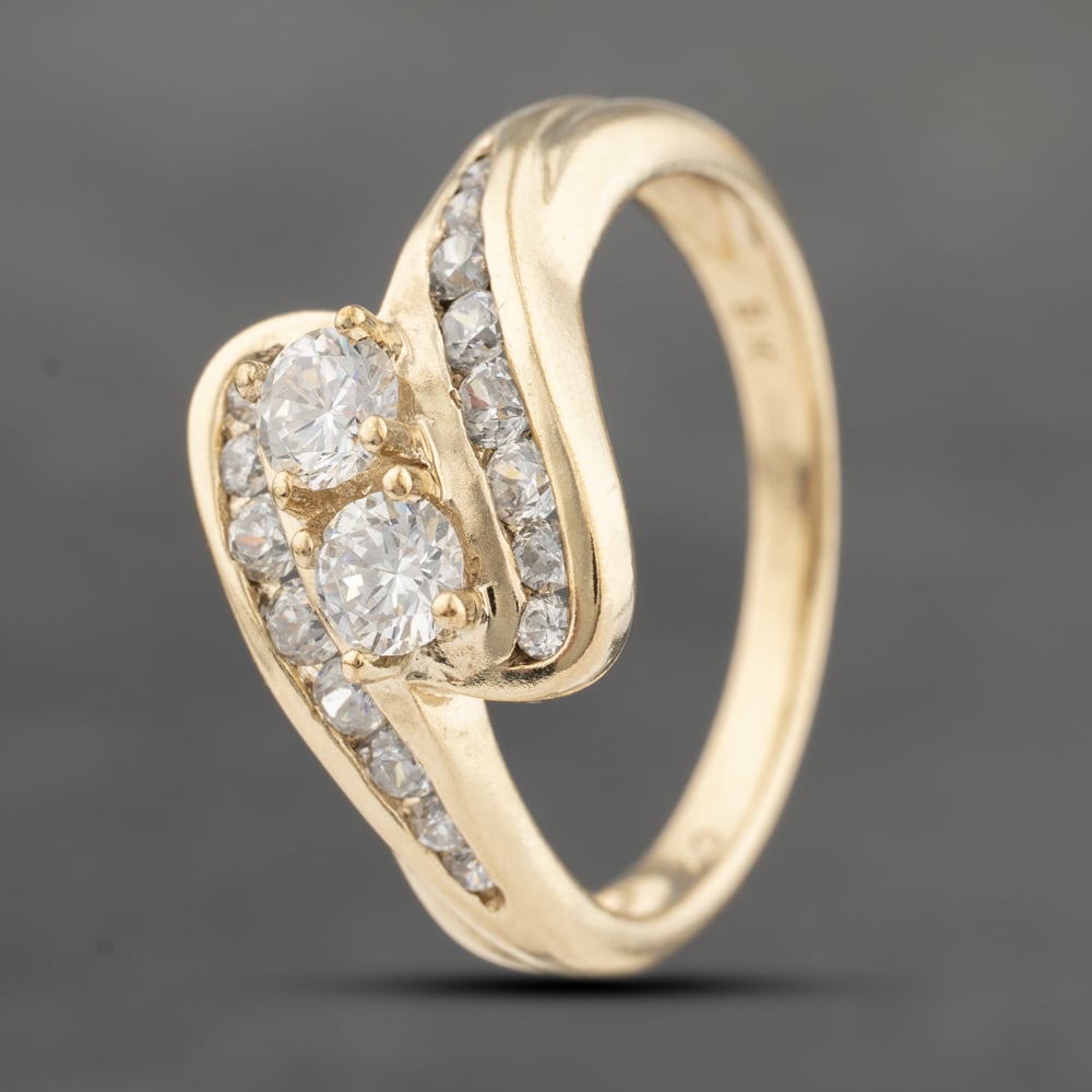 Second Hand 9ct Yellow Gold Cubic Zirconia Channel Set Twist Crossover Ring 41103605