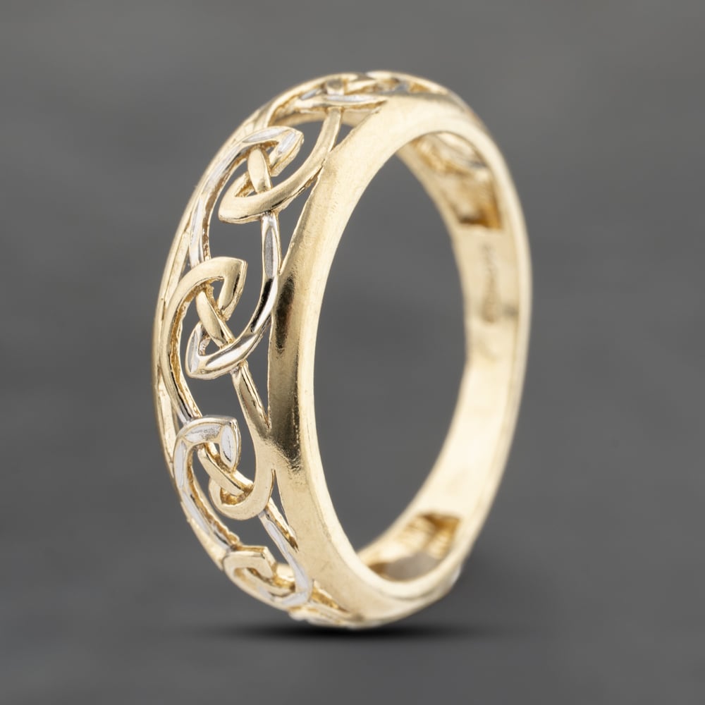 Second Hand 9ct Two Colour Gold Open Work Patterned Band Ring 41103638