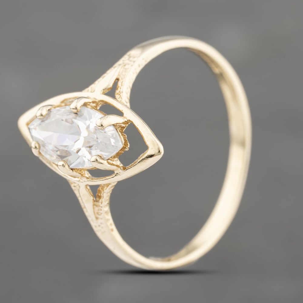 Second Hand 9ct Yellow Gold Cubic Zirconia Marquise Shape Cluster Ring 41103663